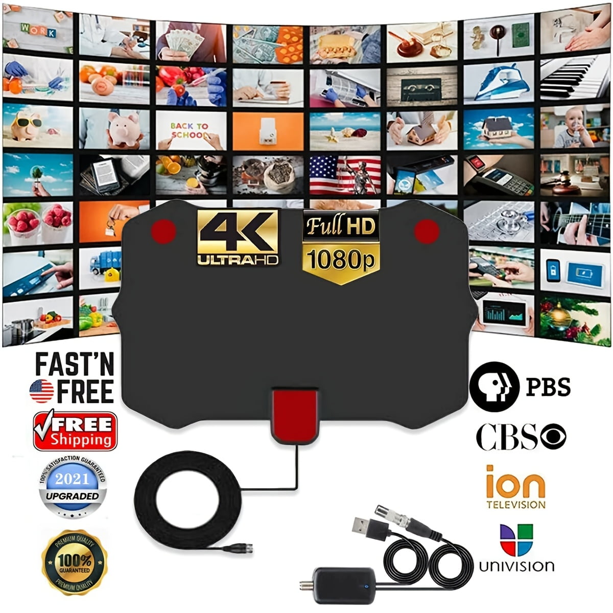 3000 Mile Digital TV Antenna with Magnetic Base - HD Amplifier for ...