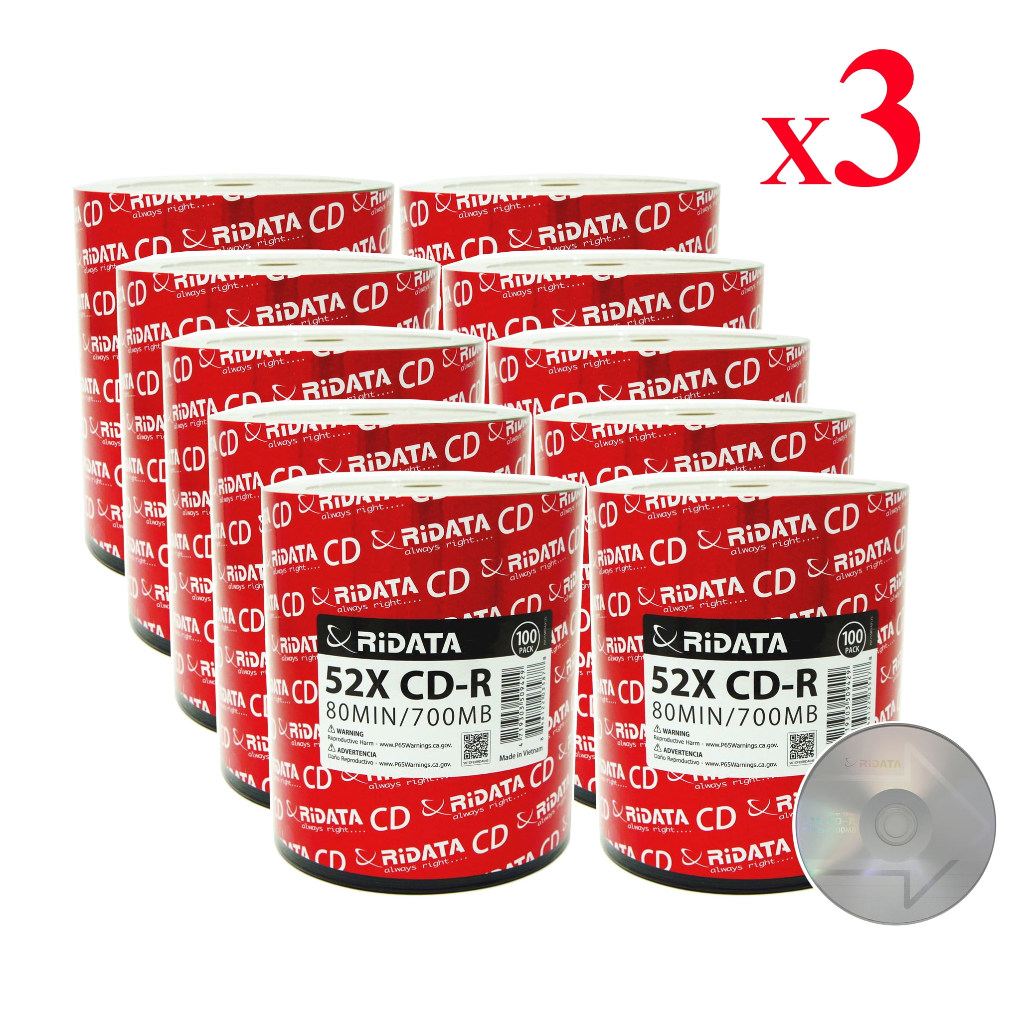 3000 Pack Ridata CD-R 52X 700MB 80Min Logo Blank Media Recordable Disc