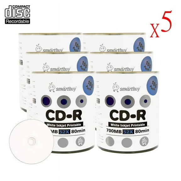 3000 Pack Smartbuy 52X CD-R 700MB 80Min White Inkjet Hub Printable Data Blank Media Recordable Disc