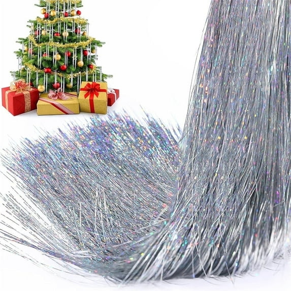 3000 Pack Strands Silver Christmas Icicle Tinsel Foil Fringes, NOGIS 19.6 Inches Christmas Tree Tinsel Curtain Decoration for Indoor Outdoor Winter Home New Year Eve Birthday Party Supplies