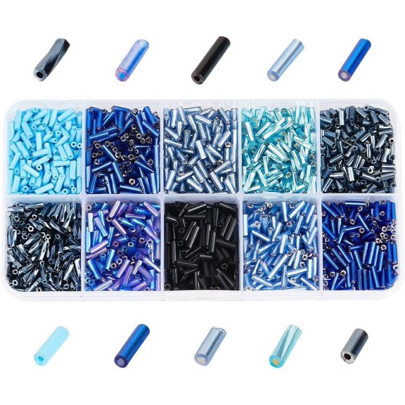 3000 Pcs 10 Colors Glass Bugle Beads Mixed Color Screwy Bugle Beads Long Tube Seed Bead Loose Spacer Bead Transparent Beads Blue Clear Bead for DIY DIY Crafting Jewelry Making