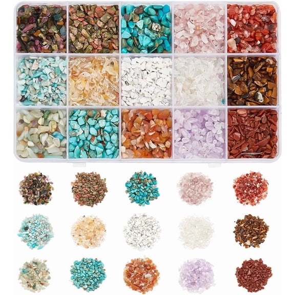 about 3000 Pcs Chip Stone Beads 15 Styles Natural and Synthetic Gemstone Beads No Hole Loose Rocks Bead Irregular Stone Beads Spacer Beads for Bracelet Jewelry Making