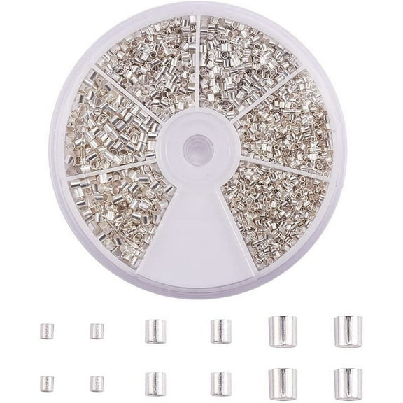 3000 Pcs Crimp Tube Beads Brass Tube Crimp End Spacer Beads Cord End Caps Loose Stopper Beads