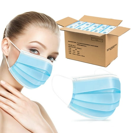 3000 Pcs Disposable Face Mask Adults Face Mask 3Ply Blue with Ear Loop