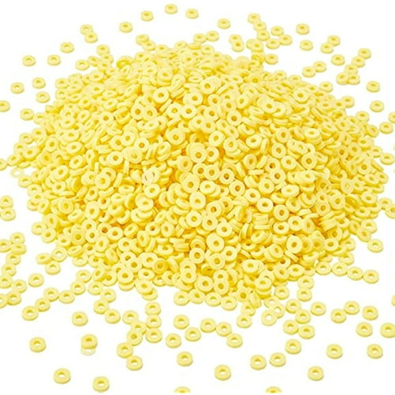 3000 Pcs Polymer Clay Beads 4mm Flat Heishi Beads Disc Spacer Beads with 1mm Hole for Bracelets Necklaces Earring Jewelry Making Yellow