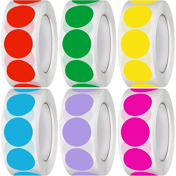 3000 Pieces 3/4 Inch Round Color Coding Labels Roll Dot Stickers Assorted Colored Circle Dot Labels Adhesive Solid Colors Circle Stickers for Inventory Organize, File Classification, 6 Colors