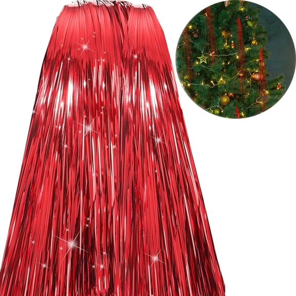 3000 Strands Christmas Tinsel Icicles for Christmas Tree Decorations Icicle Tinsel Garland,Winter Foil Fringe Tinsel Strands for Xmas Tree Party Holiday Birthday Home Wedding (Red)