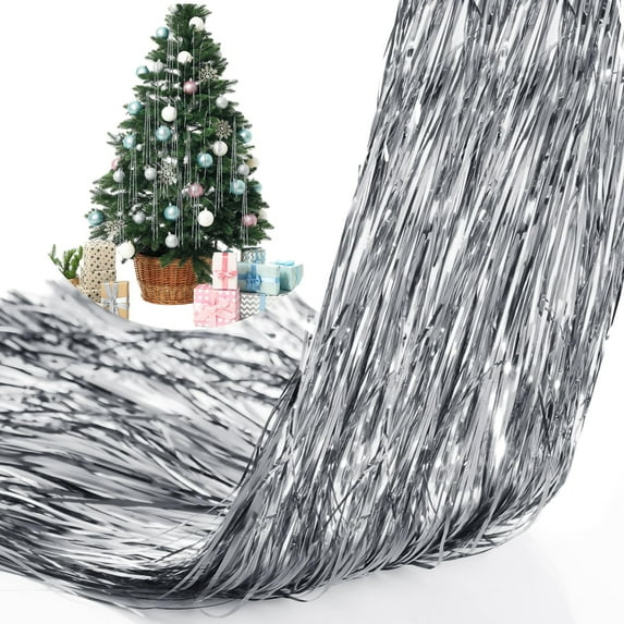 3000 Strands Silver Tinsel Icicles for Christmas Tree Tinsel Christmas Tree Xmas New Years Eve Festivals Decor Birthday Party Supplies, 19.6in/50cm