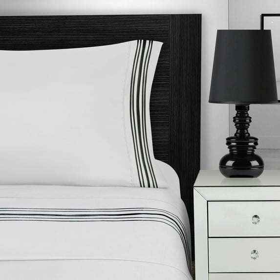 3000 Thread Count Embroidered Microfiber Deep Pocket Sheets & Pillowcases Set by Impressions, Queen