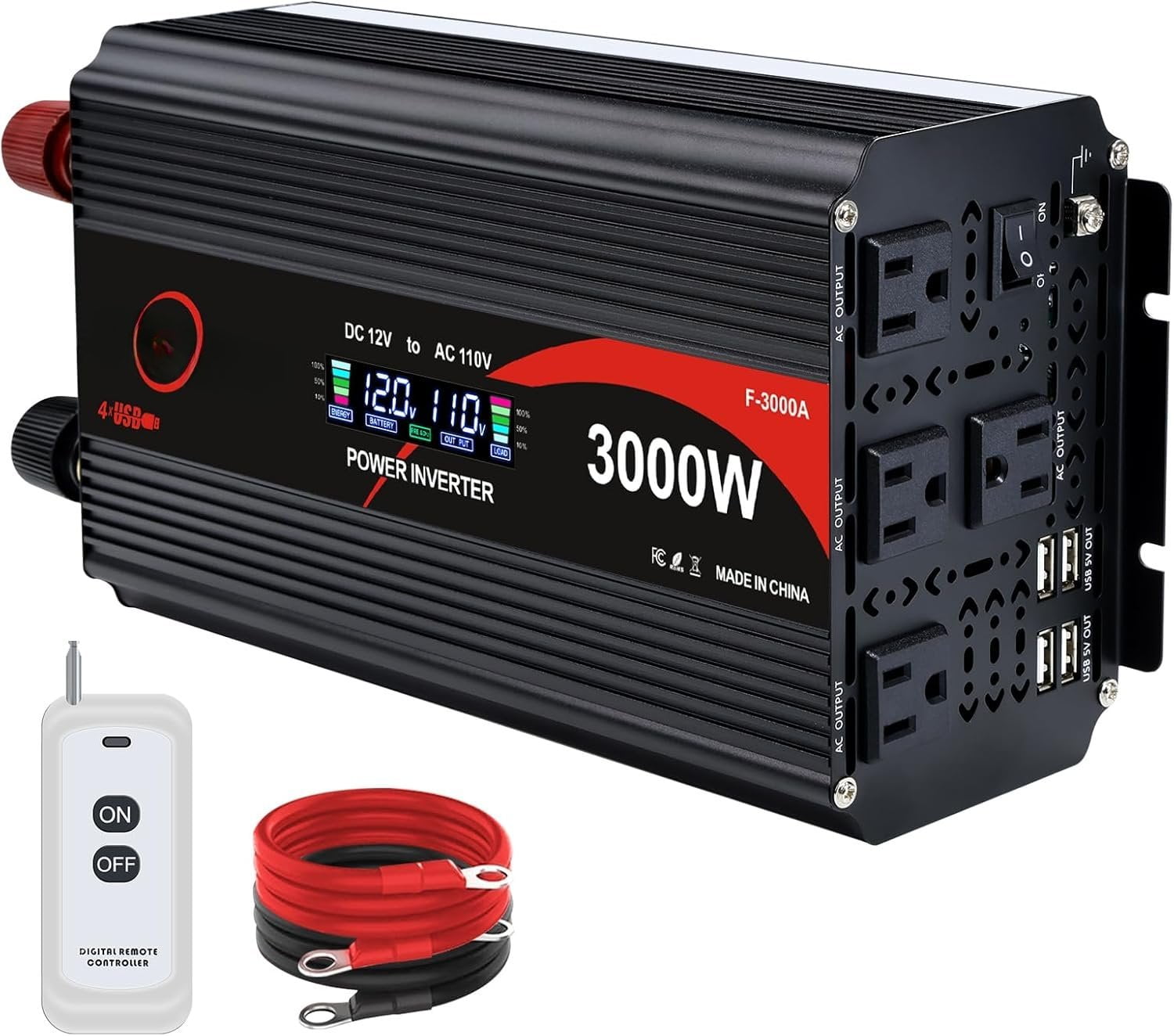 3000 Watt Power Inverter 12V to 110V/120V DC to AC Converter 6000W ...