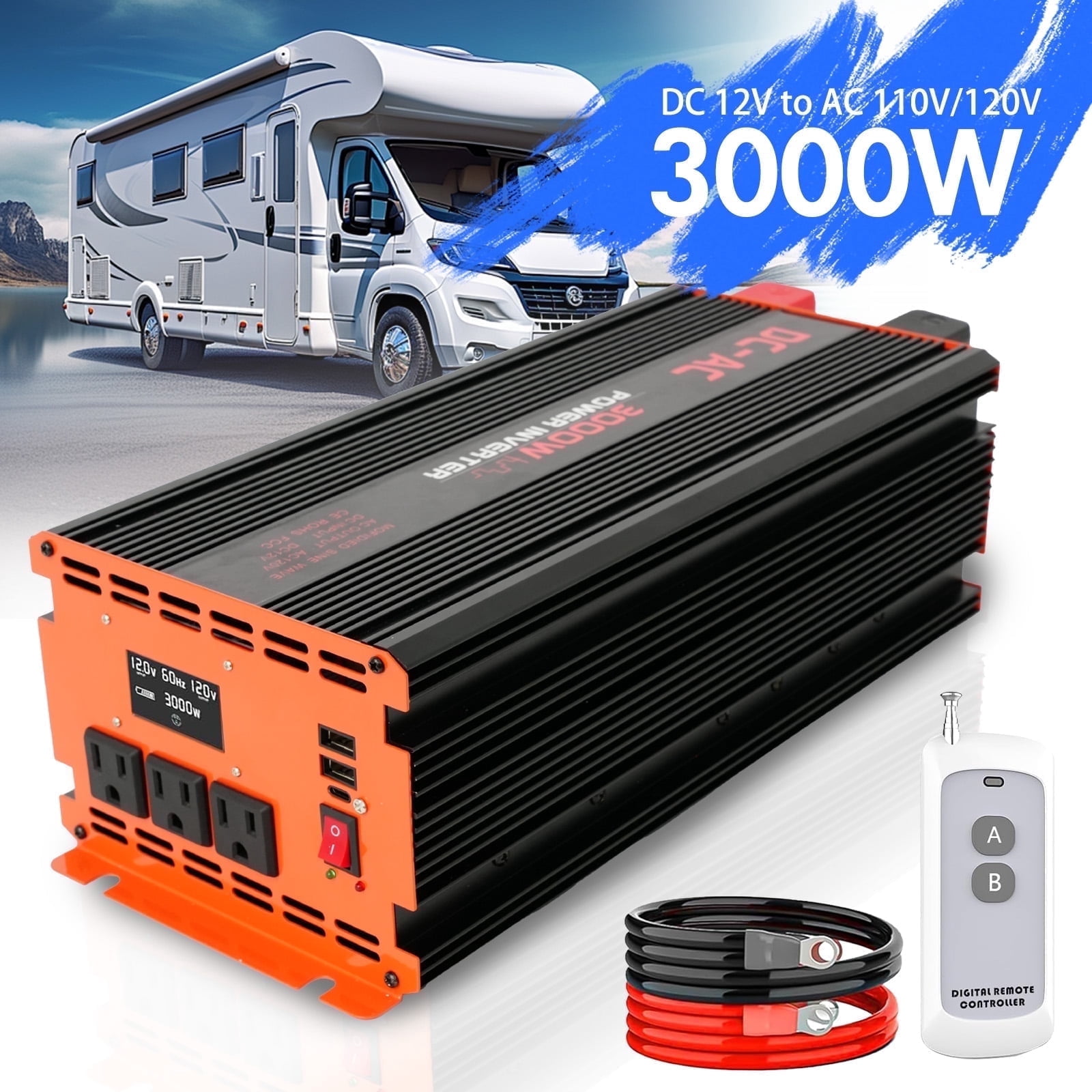 3000 Watt Power Inverter 12V DC to 110V/120V AC Converter Car Inverter ...