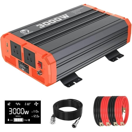3000 Watt Pure Sine Wave Power Inverter 12V DC to 110V AC Converter for Vehicle/Home/RV/Truck Off-Grid Solar Power Inverter with USB & Type-C Port, Dual AC Outlets and LCD Display, Remote Controller