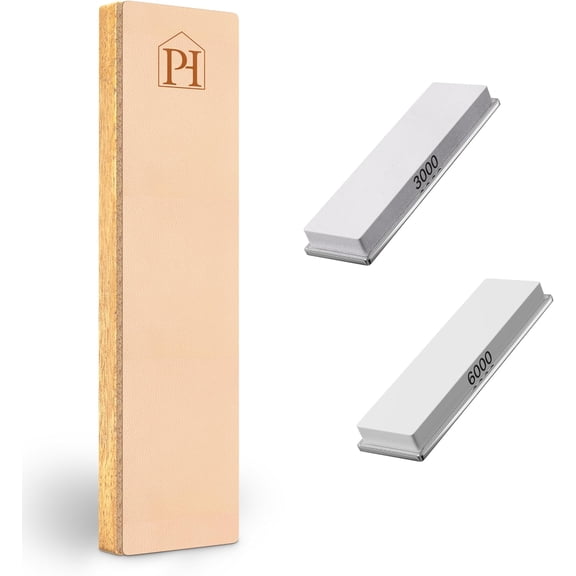 3000 and 6000 Grit Corundum Whetstone Plates Set with Leather Strop