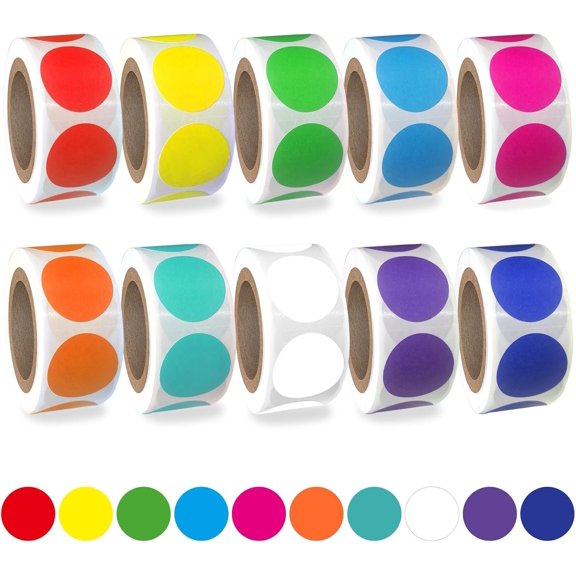 3000 count 1" Colored Dot Stickers Circle Color Coding Labels - 10 Colors  Round Coding Label Sticker for Office, Student Classroom, Family Etc(10 Rolls, 1 Inches)