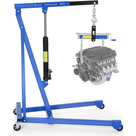 3000 lbs Hydraulic Shop Crane 1.5-Ton Engine Hoist with Lever Control 4-Position Telescoping Boom Casters