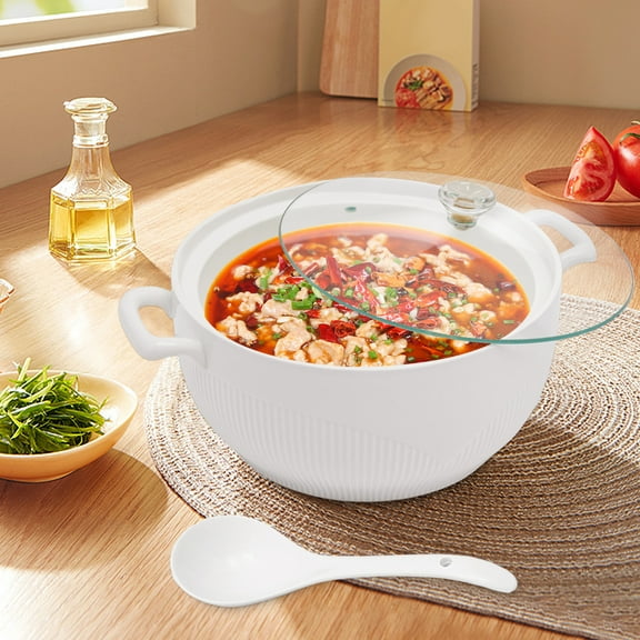 Elegant High-Temperature Ceramic Soup Tureen with Glass Lid & Ladle - 0.8 Gallon Capacity, Dishwasher & Microwave Safe, Perfect for Soups & Stews