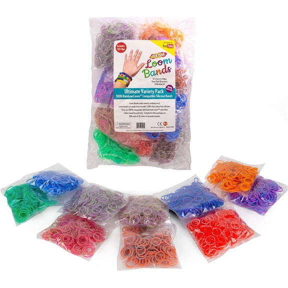 3000 pc Rubber Bands Refill Set - 10 Tie Dye Colors (300 of Each) & 120 Clips - Compatible w/Rainbow Loom - Great Gift & Bracelet Making Craft for Kids