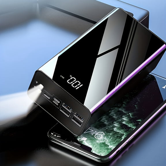 30000/50000/100000mAh Power Bank, 22.5W Fast Charging, Digital Display, Camping Light, Mirror Design, Portable Charger for iPhone Android Devices