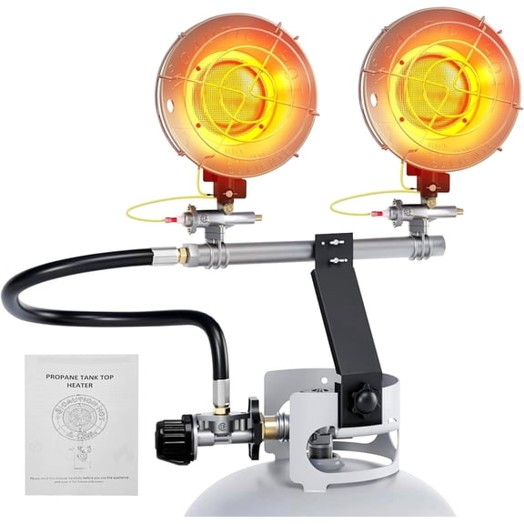 AOVOX 30000 BTU Double Tank Top Radiant Propane Heater, Outdoor Gas Attachment with Tip-Over Protection, 3 Heat Settings, Safety Shut-Off Valve for Patio, Camp, Fish, Garage
