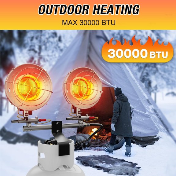30000 BTU Propane Outdoor, Double Top Cordless Radiant Gas , Tip-Over , Safety Shut-off Valve for , Camping, Fishing, Garage