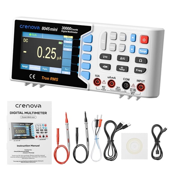 30000 Counts True RMS Digital Multimeter, Desktop Bench Multimeter for Lab & Industrial Use. USB Data Logging, CAT II 600V. Measures Voltage, Current, Resistance, Capacitance, Temperature.
