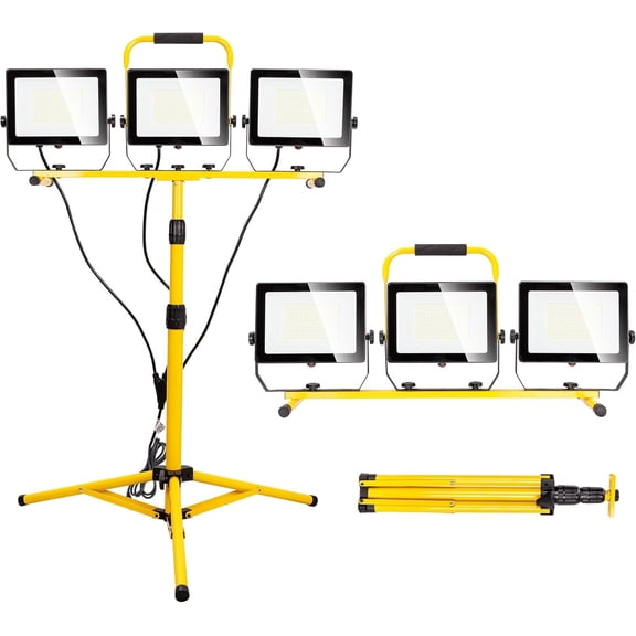 30000 Lumen Work Lights with Stand, 300W Three  LED Work Light,  Lamp with Individual , Adjustable Metal Telescoping Tripod