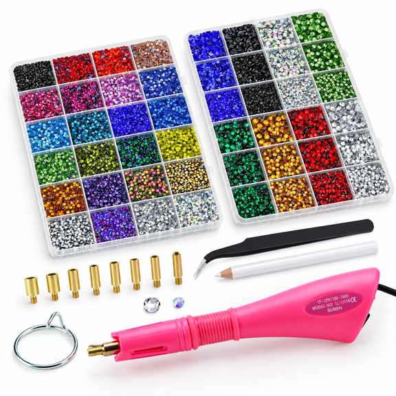 30000-Piece Colorful Hotfix Rhinestone Bedazzler Kit with Applicator Tool