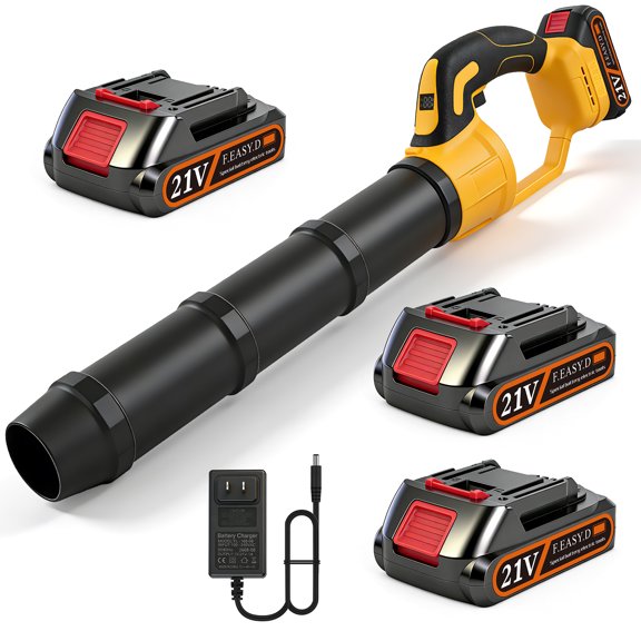 30000 RPM Electric Leaf Blower with Digital Display 5-Section Extension Tube 21V Lithium Ion Wireless Blower for Wet Leaves & Workshop Cleaning, Yellow