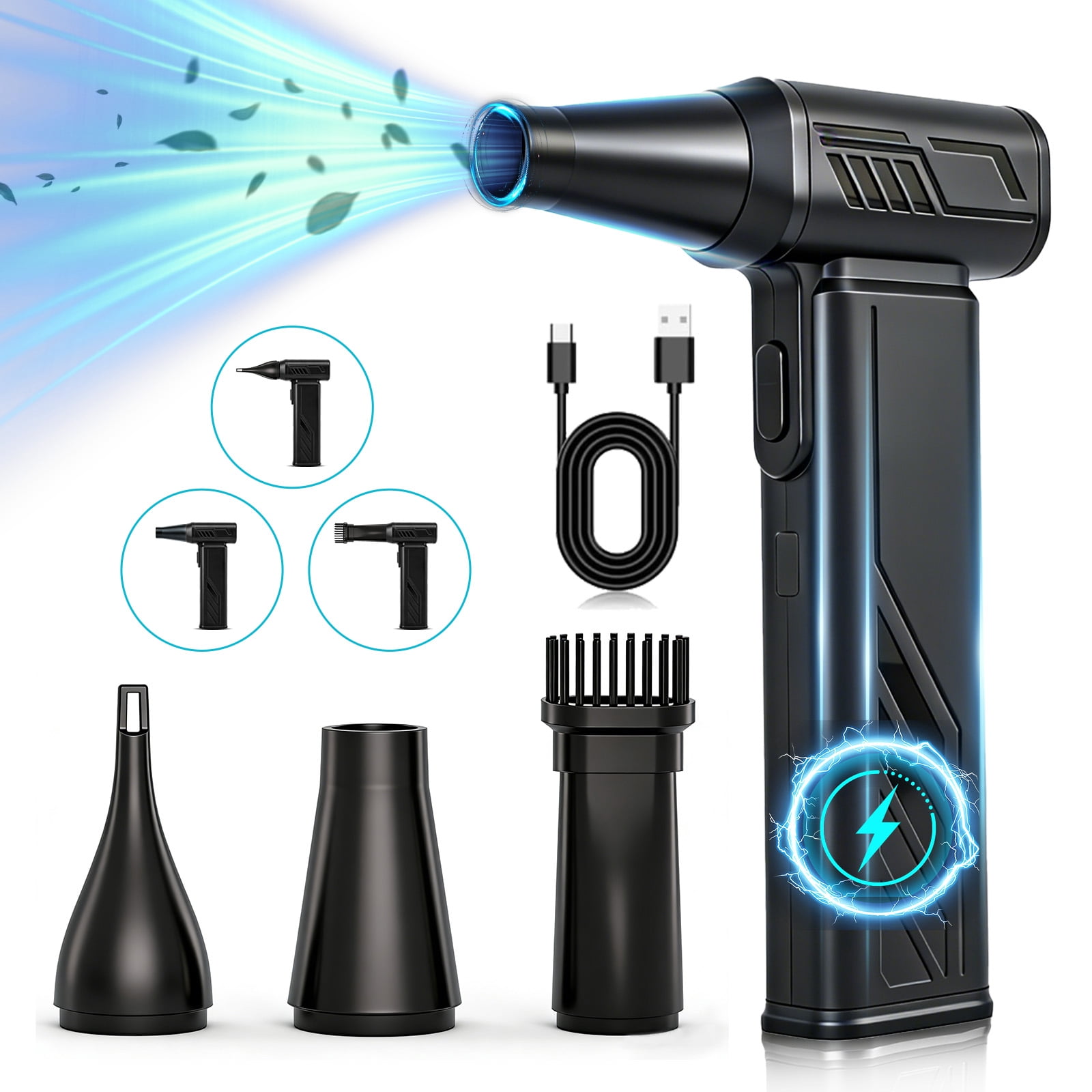 300000RPM Compressed Air Duster, 8000mAh Electric Dust Blower with Brushless Motor, 5-Speed Adjustable Rechargeable Air Duster for Computer, Keyboard, Car, Home Cleaning