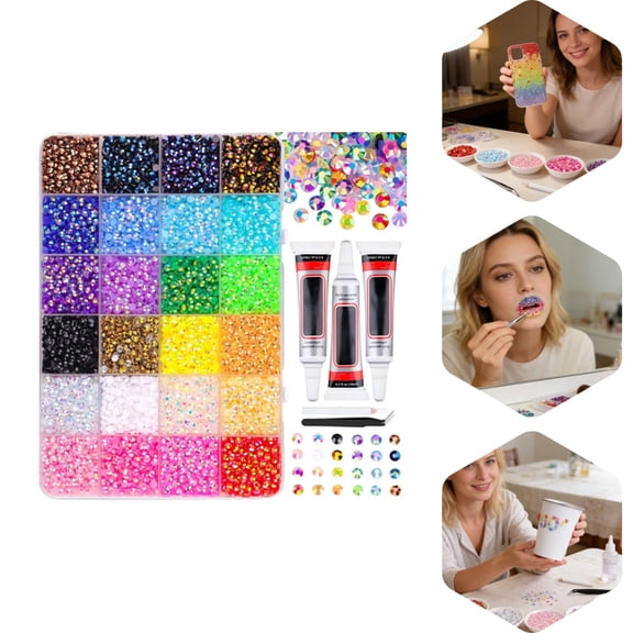 30000Pcs 3mm Resin Crystal Beads with Tweezers, Picker Pen, 3x10ml Clear Jewelry Glue, Multicolor Flatback Rhinestones for Nail Art, Makeup, DIY Crafts, Phone Case Decoration