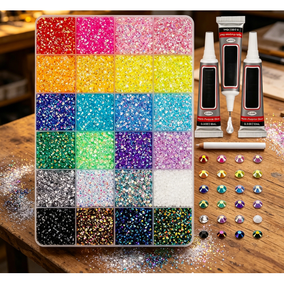 30000Pcs Resin Jelly Rhinestones for Bedazzling, Multicolor 3mm Flatback Gems for Diamond Art, Bedazzler Kit with 3Pcs Jewelry Glue for Bedazzle Thing Crafting Book Nail Art (B)