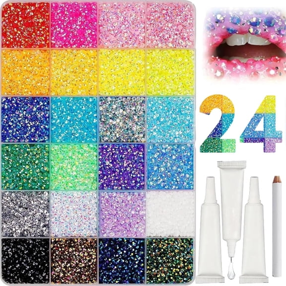 30000Pcs Resin Jelly Rhinestones for Bedazzling, 24 Color Multicolor 3mm Flatback Gems for Diamond Art, Bedazzler Kit