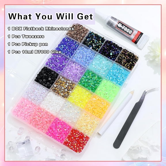 30000Pcs Resin Rhinestones for Bedazzling, 3mm Bedazzler Kit with Flatback Rhinestones for Clothes Crafting Crafts Nails Clothing, Flat Back Resin Rainbow Colorful Colored Crystal