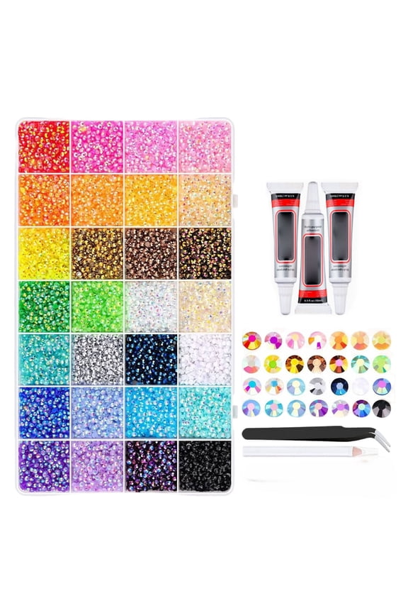 30000Pcs Resin Rhinestones for Bedazzling Kit Small Gems, 28 Colors Multicolor 3mm Flatback Gems for Diamond Art, Bedazzler Kit with Glue, 3Pcs 10ml Jewelry Glue for Nail/Art/Crafting Book