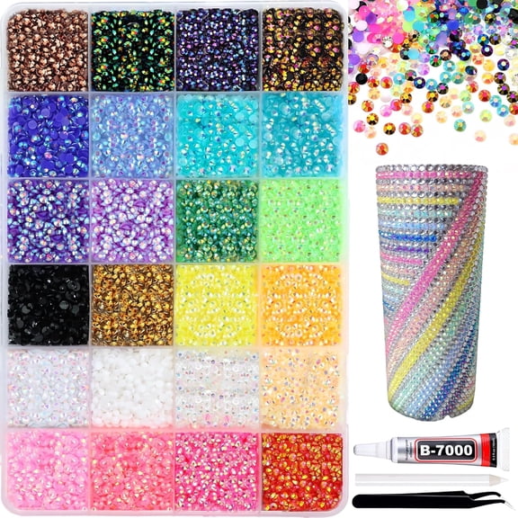 30000Pcs Resin Rhinestones for Crafting with Tweezers for Bedazzling, Multicolor 3mm Crystal with 1Pcs 10ml Jewelry Glue for DIY Crafts Clothing Tumblers Mugs Shoes Fabric Decor Nail Art Makeup