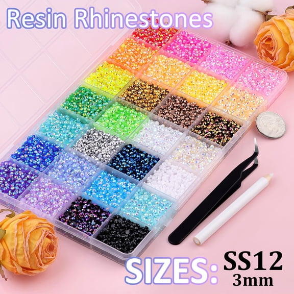 30000Pcs Resin Rhinestones for Bedazzling, 3mm Bedazzler Kit with Flatback Rhinestones for Clothes Crafting Crafts Nails Clothing