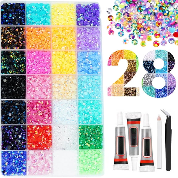 30000Pcs Rhinestones for Bedazzling 3mm Rainbow Resin Flat Crystals Large Capacity Bedazzling Pack With Glue For Handcraft