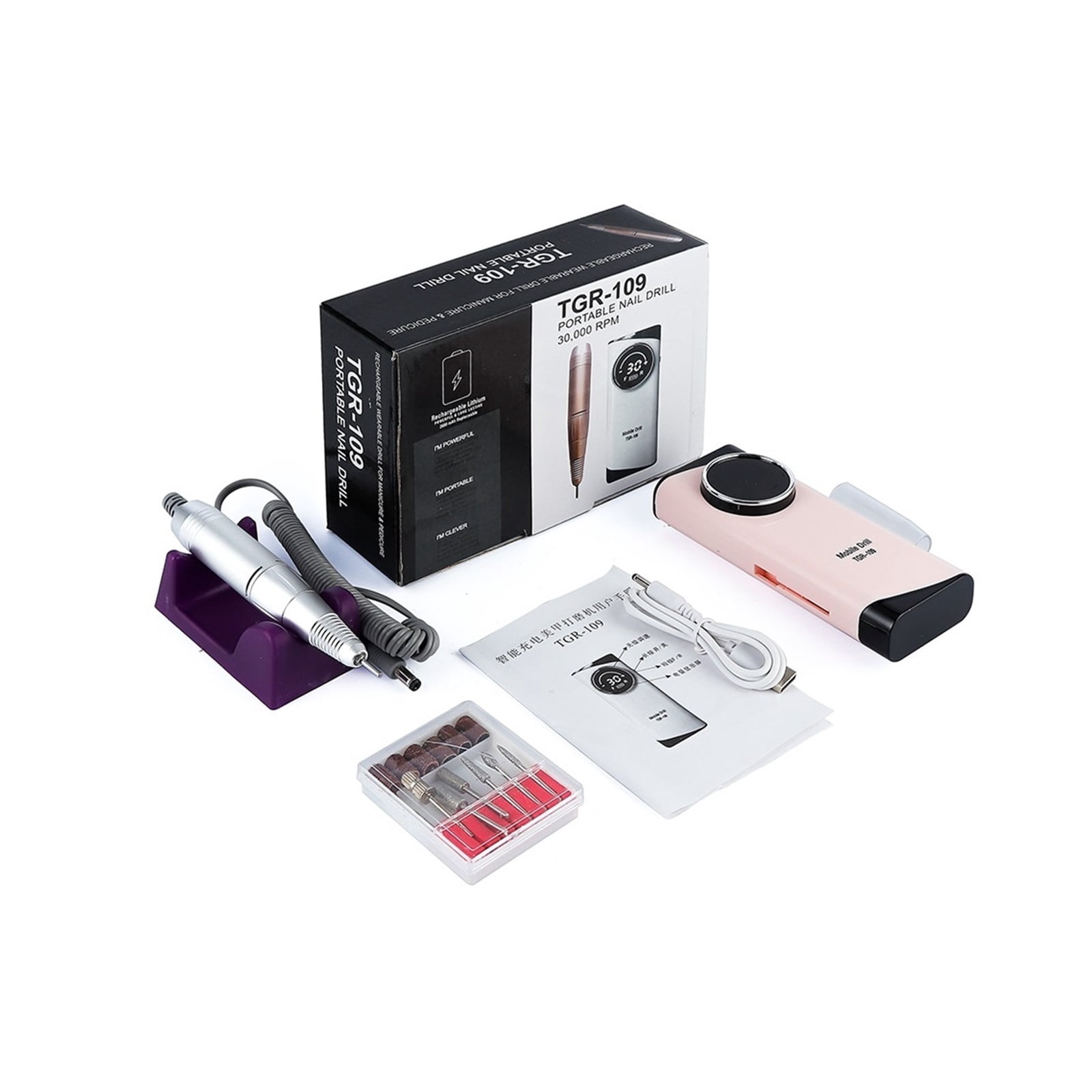 30000RPM Rechargeable Nail Drill Manicure Machine,Professional Nail Gel Polishing Remover Cordless Drill Set Nail Art Low Voice ,Lightweight and Portable