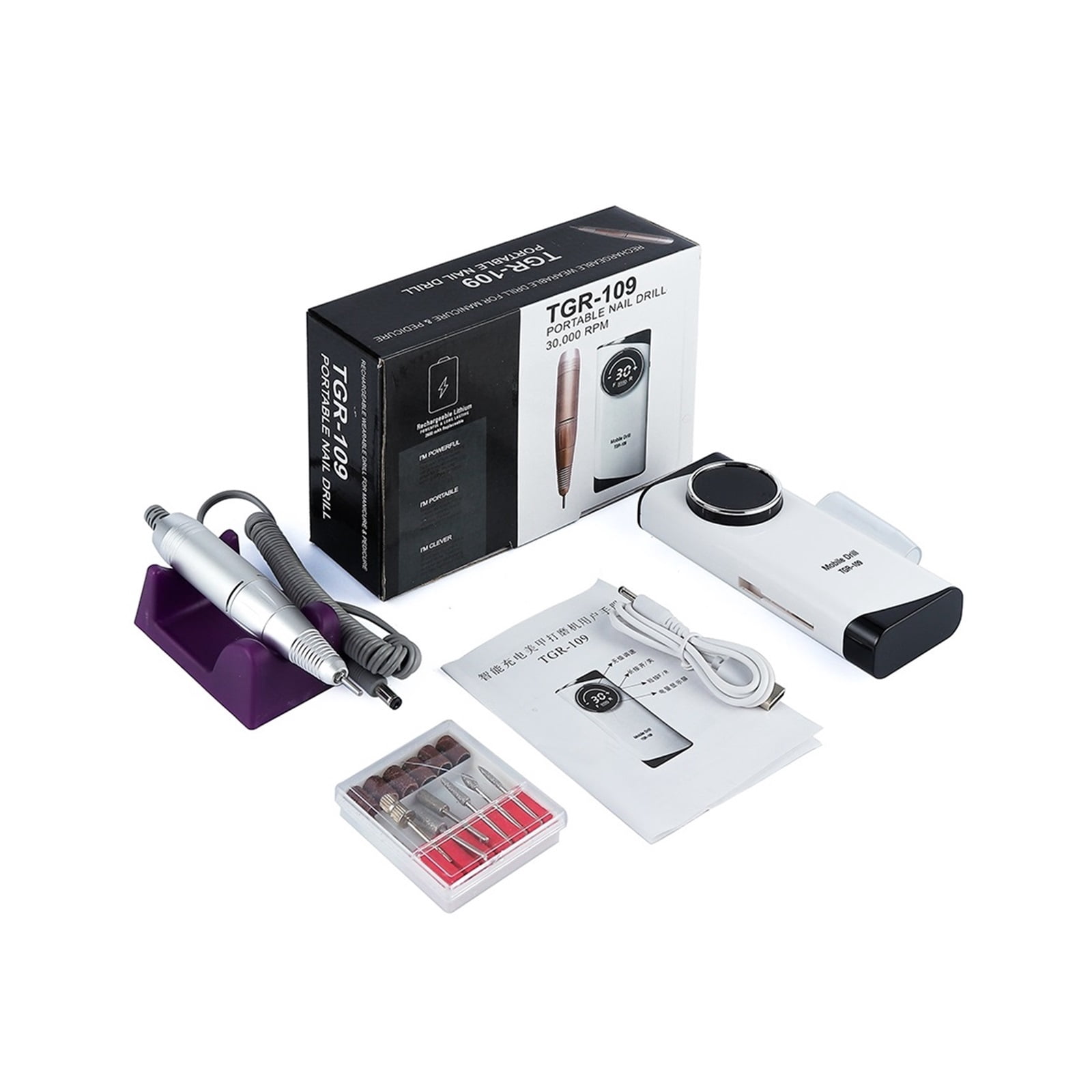30000RPM Rechargeable Nail Drill Manicure Machine,Professional Nail Gel Polishing Remover Cordless Drill Set Nail Art Low Voice ,Lightweight and Portable