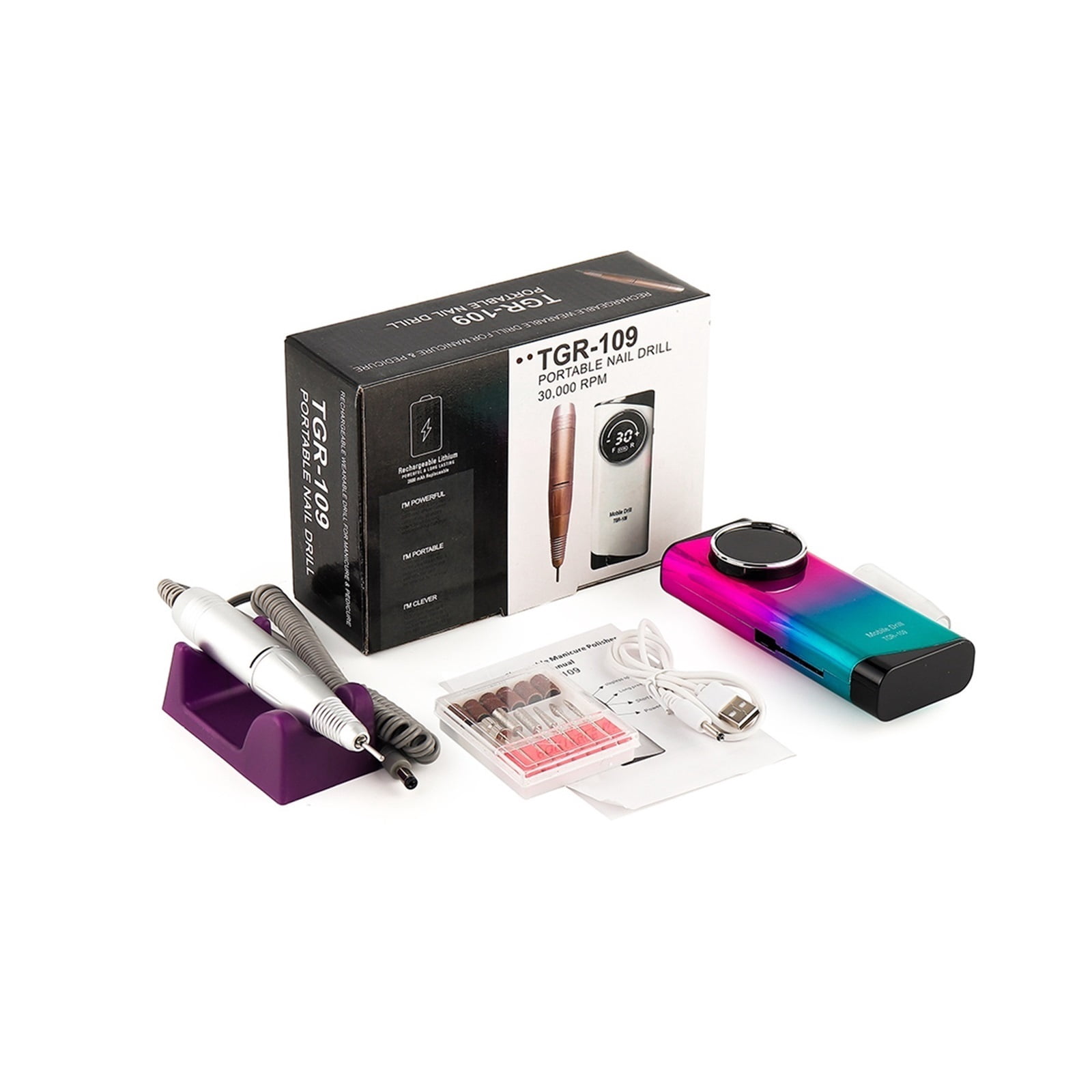 30000RPM Rechargeable Nail Drill Manicure Machine,Professional Nail Gel Polishing Remover Cordless Drill Set Nail Art Low Voice ,Lightweight and Portable