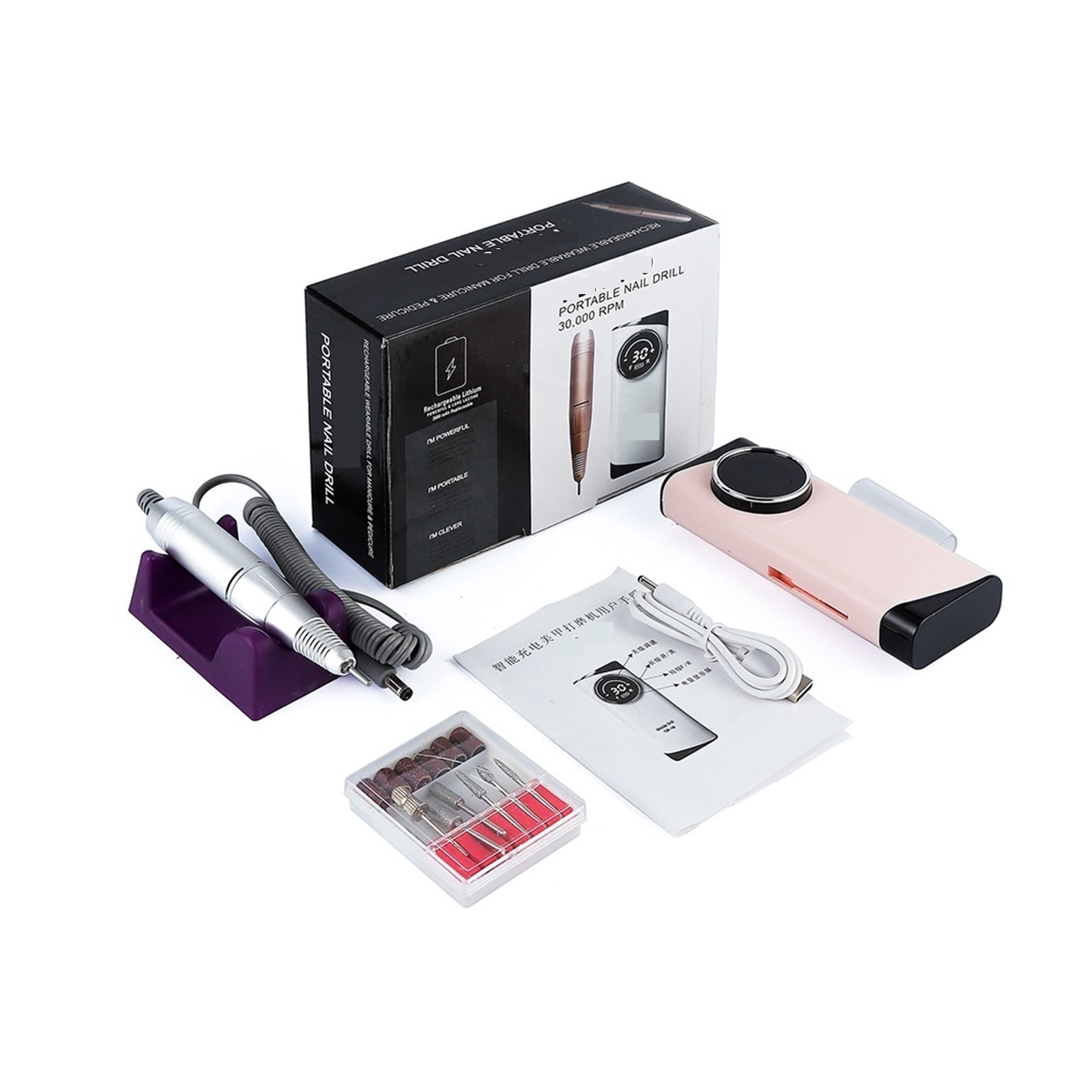 30000RPM Rechargeable Nail Drill Manicure Machine Professional Nail Gel Polishing Remover Cordless Drill Set Nail Art Low Voice ,Low Noise