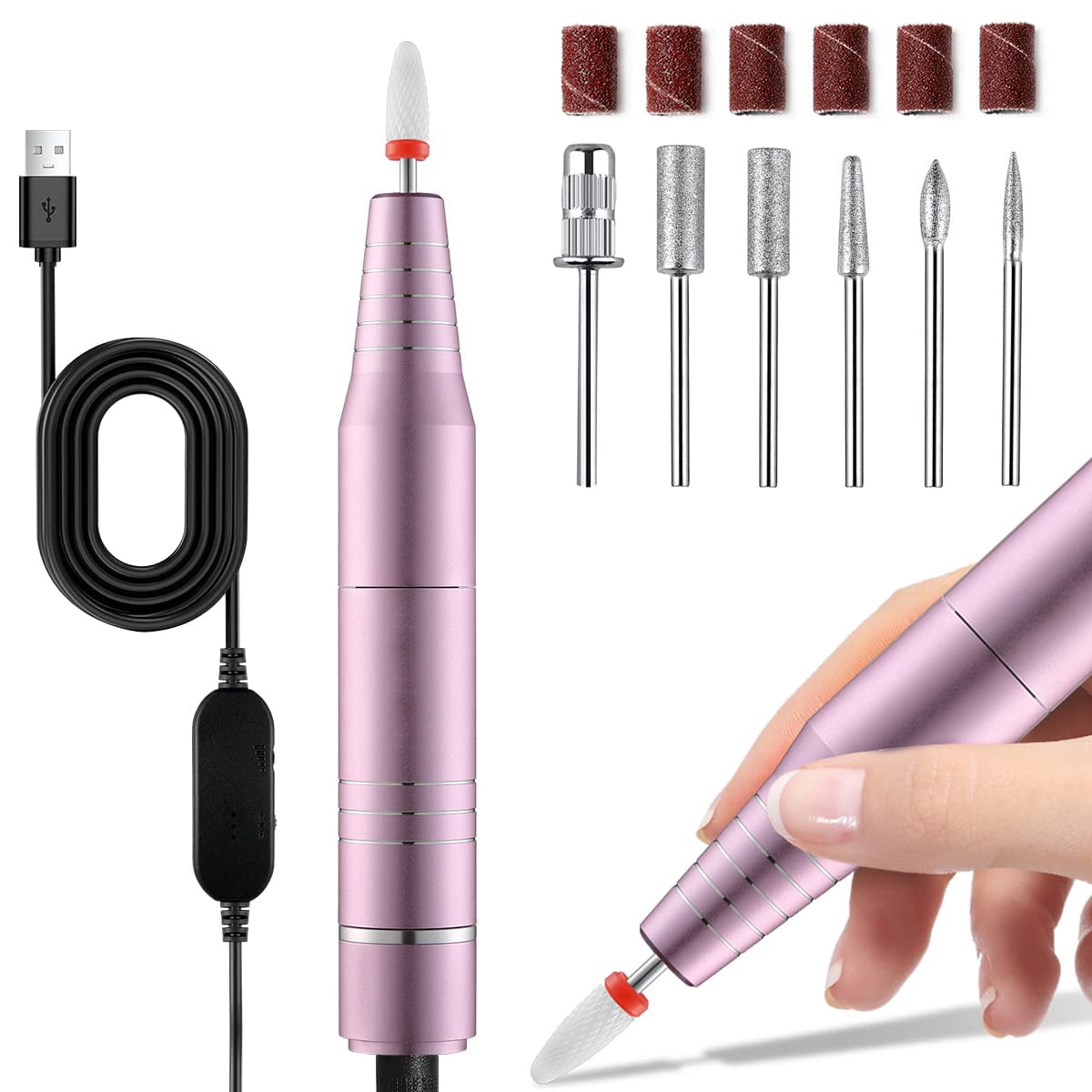 AsterOutdoor 30,000RPM USB Nail Drill Machine Acrylic Gel Polish, Electric Manicure Machine, Pink