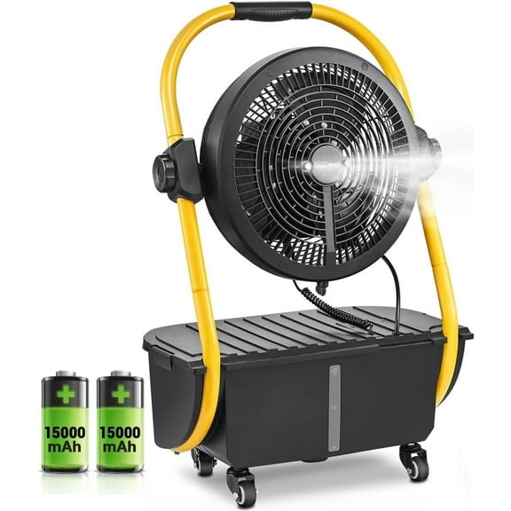 30000mAh Battery Operated Misting Fan, Rechargeable Outdoor Floor Fan with 2.9 Gal Water Tank, Powered Waterproof Long-Lasting Battery Run for Patio, Garden, Lawn, Camping Gear Accessories