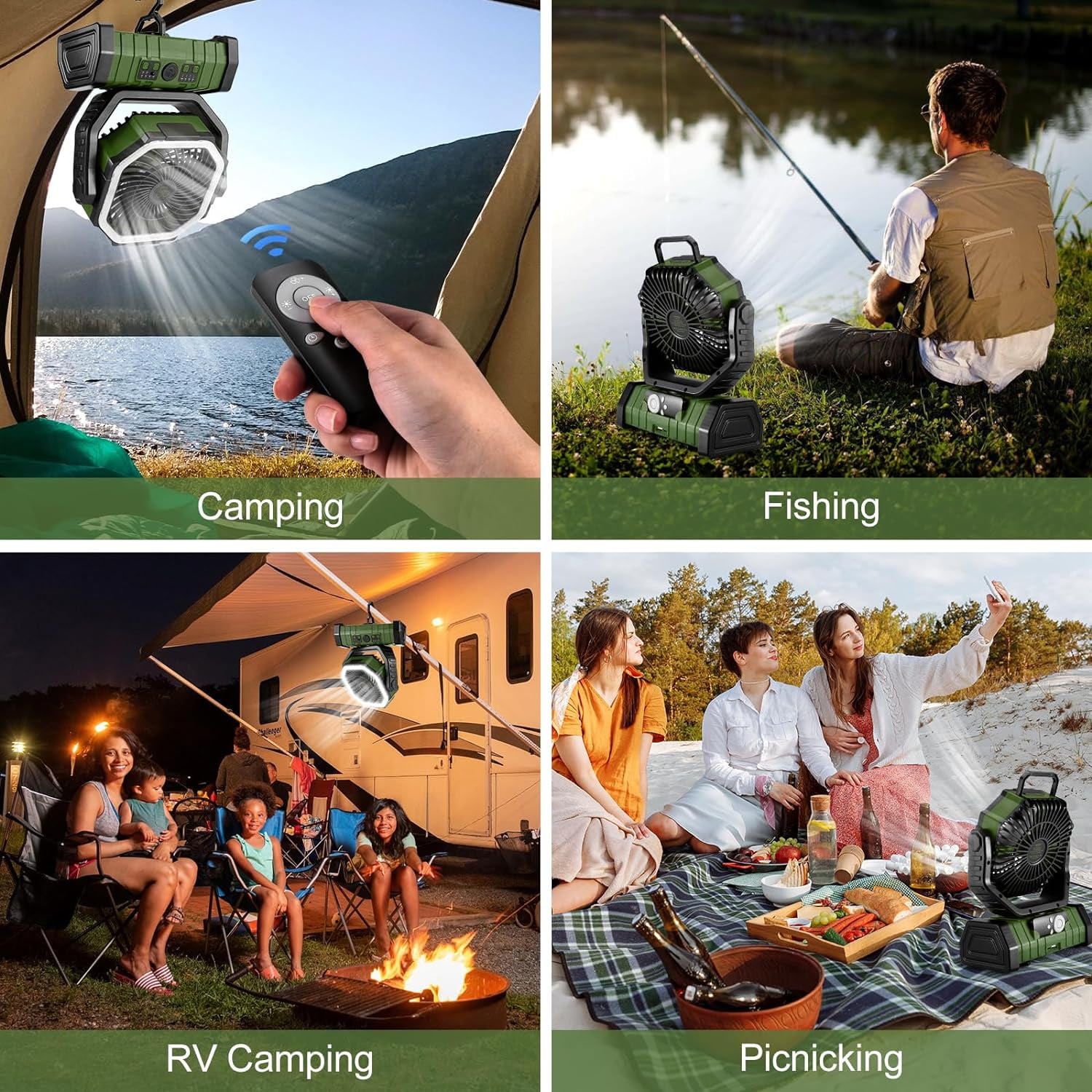 30000mAh Camping Fan with LED Lantern, Rechargeable Battery Operated ...