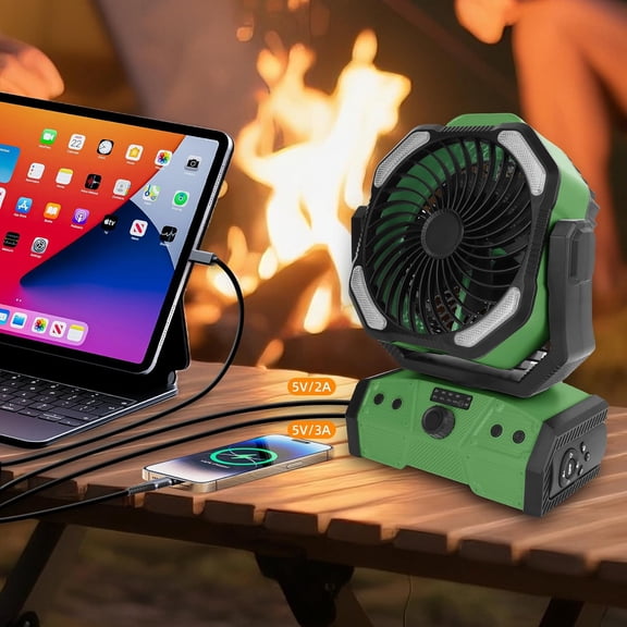 30000mAh Camping Fan with LED Light, Max 70H Working, Cordless Portable Rechargeable Desk Tent USB Fan with Remote Hook, Head Rotation, Stepless Speed, for Home Outdoor Office Travel Fishing