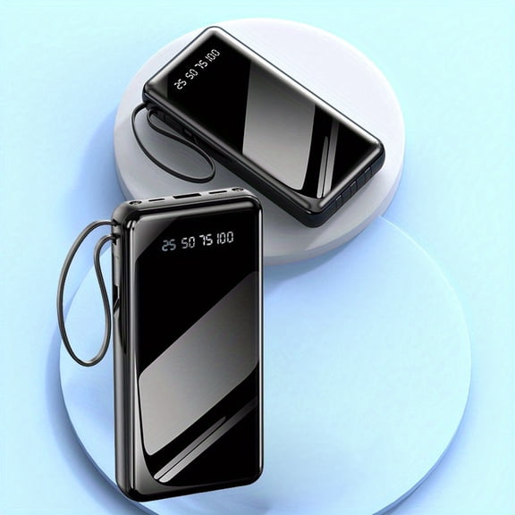 30000mAh Large Capacity Mobile Power Charger, Built-in 4 Cables, Suitable for A Variety Of Devices, Powerful Emergency LED Lights, Intelligent LED Display, Can Charge 5 Devices At The Same Time