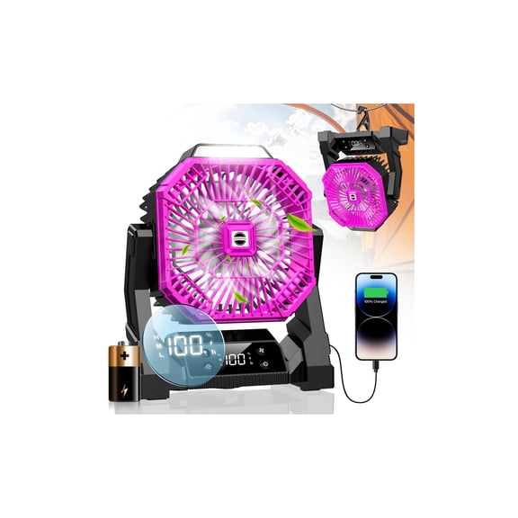 Art In Real 30000mAh Portable Camping Fan, Rechargeable Usb Design with LED Light & Hanging Hooks, Turbo Airflow for Travel, Desk & Outdoor Use