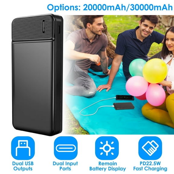 30000mAh Portable Power Bank PD22.5W Fast Phone Charger External Battery Pack with 1 Micro USB Twin USB Ports 1 Type-C Port Fit for Most Phone Tablet Laptop