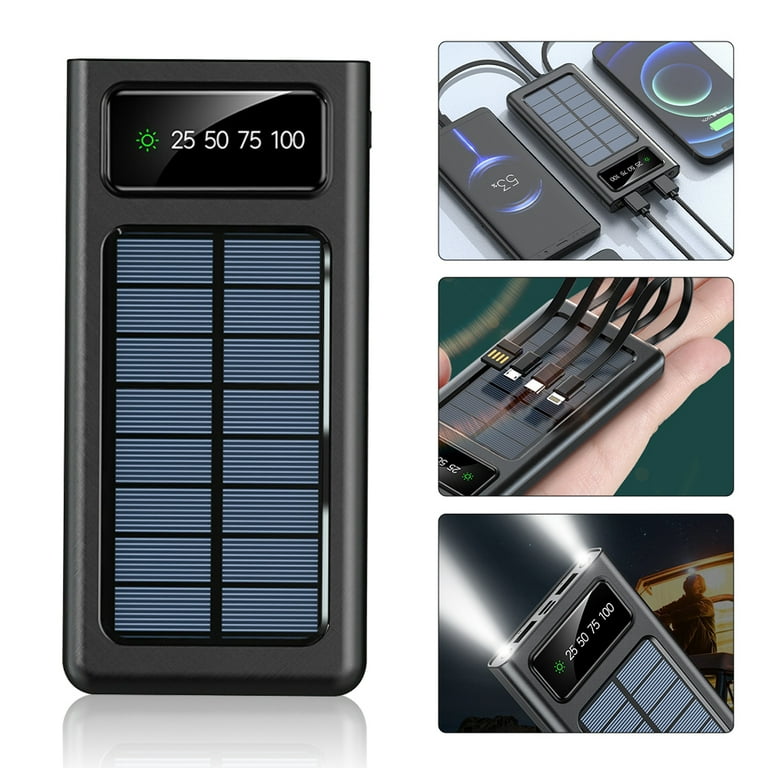 30000mAh Solar Charger Power Bank Built in 4 Cables and LED