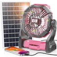 thumbnail image 1 of 30000mAh Solar Fan with LED Lantern, 10W Solar Panel Rechargeable Battery Powered Camping Fan for Outside, 9 Inch Portable Battery Operated Hurricane Supplies for Picnic, Barbecue, Fishing, Travel, 1 of 5
